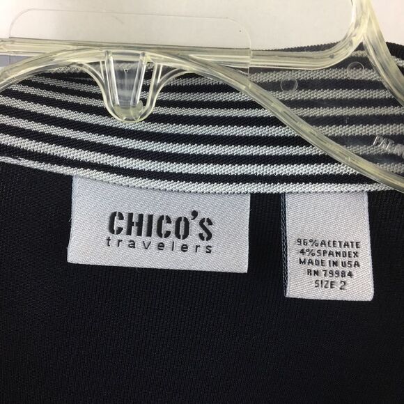 Chico’s Travelers Black & White Zip Up Stripe Collar Long Sleeve Jacket L 2 - Picture 6 of 9